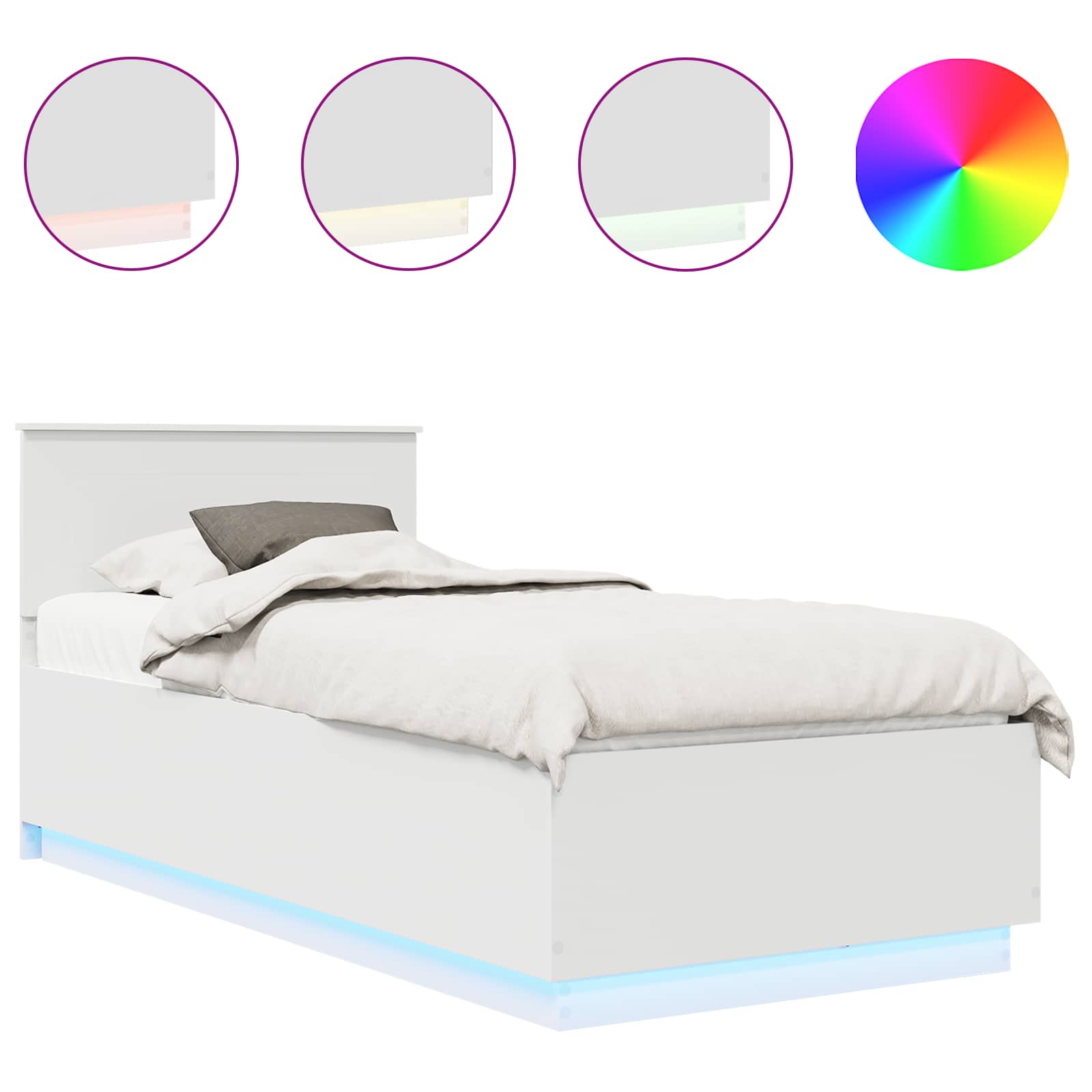 Thumbnail - vidaXL Bettrahmen mit LED-Lichtleisten Weiß 100 x 200 cm Holzwerkstoff