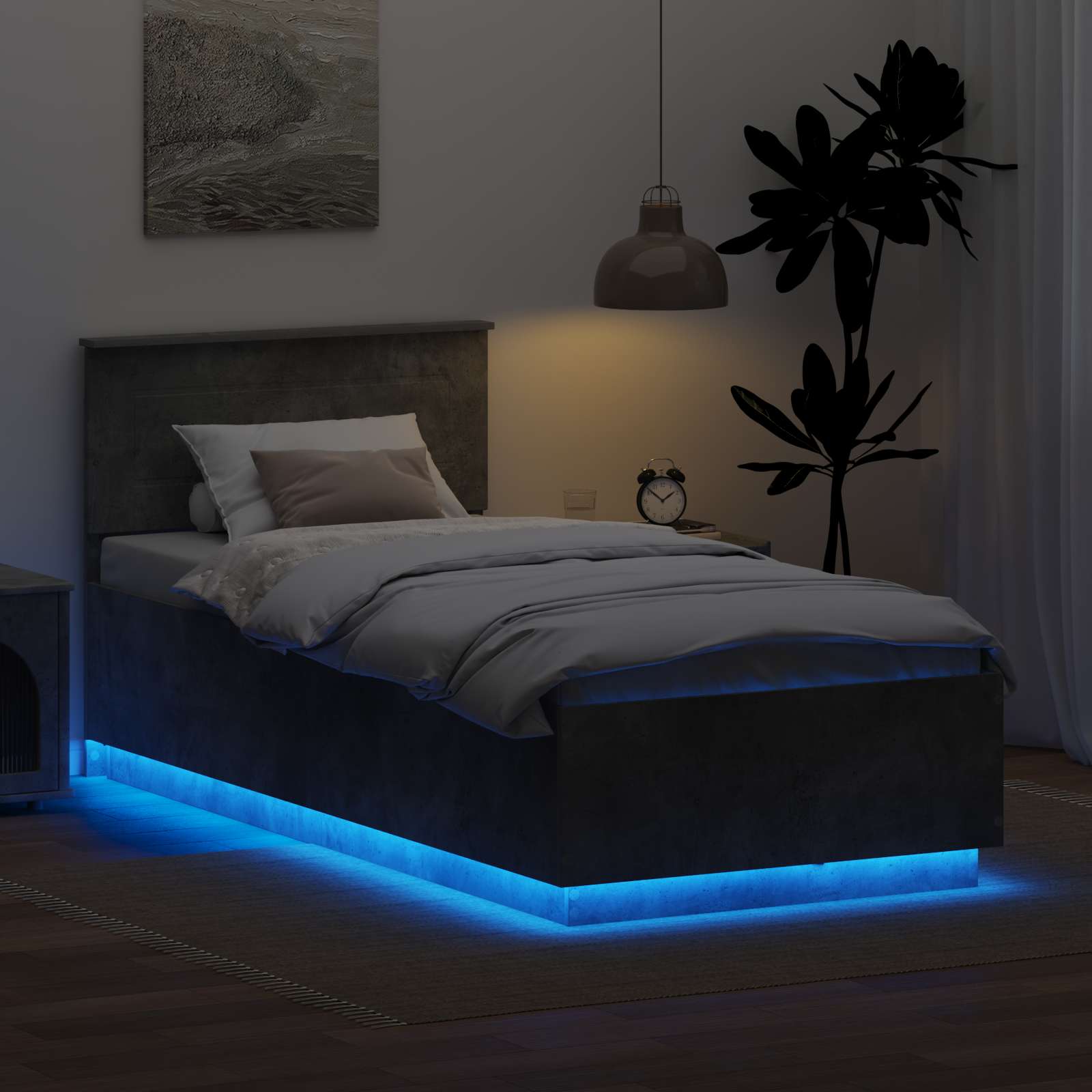 Voodi raam LED -ribatuledega Betoonhall 90 x 190 cm Tehispuit 4 Kõik vajalik sinu aeda ja koju! Voodi raam LED -ribatuledega Betoonhall 90 x 190 cm Tehispuit - Image 4