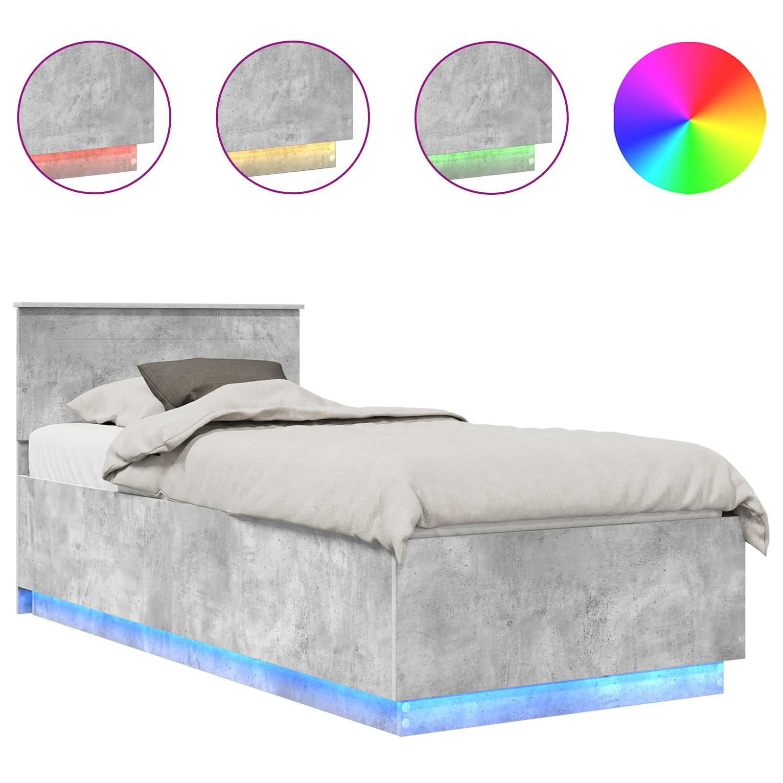 Voodi raam LED -ribatuledega Betoonhall 90 x 190 cm Tehispuit 2 Kõik vajalik sinu aeda ja koju! Voodi raam LED -ribatuledega Betoonhall 90 x 190 cm Tehispuit - Image 2