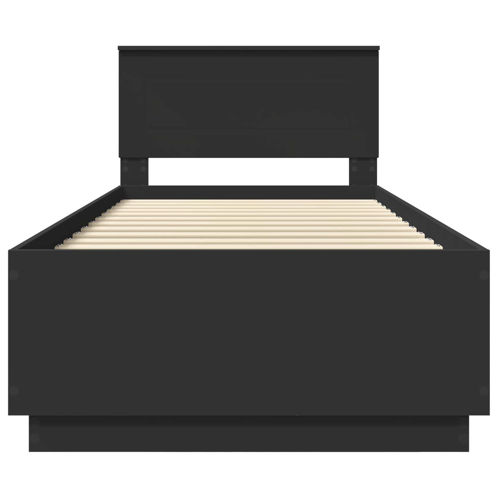 Voodi raam LED -ribatuledega peaga Must 70 x 190 cm Tehispuit 8 Kõik vajalik sinu aeda ja koju! Voodi raam LED -ribatuledega peaga Must 70 x 190 cm Tehispuit - Image 8