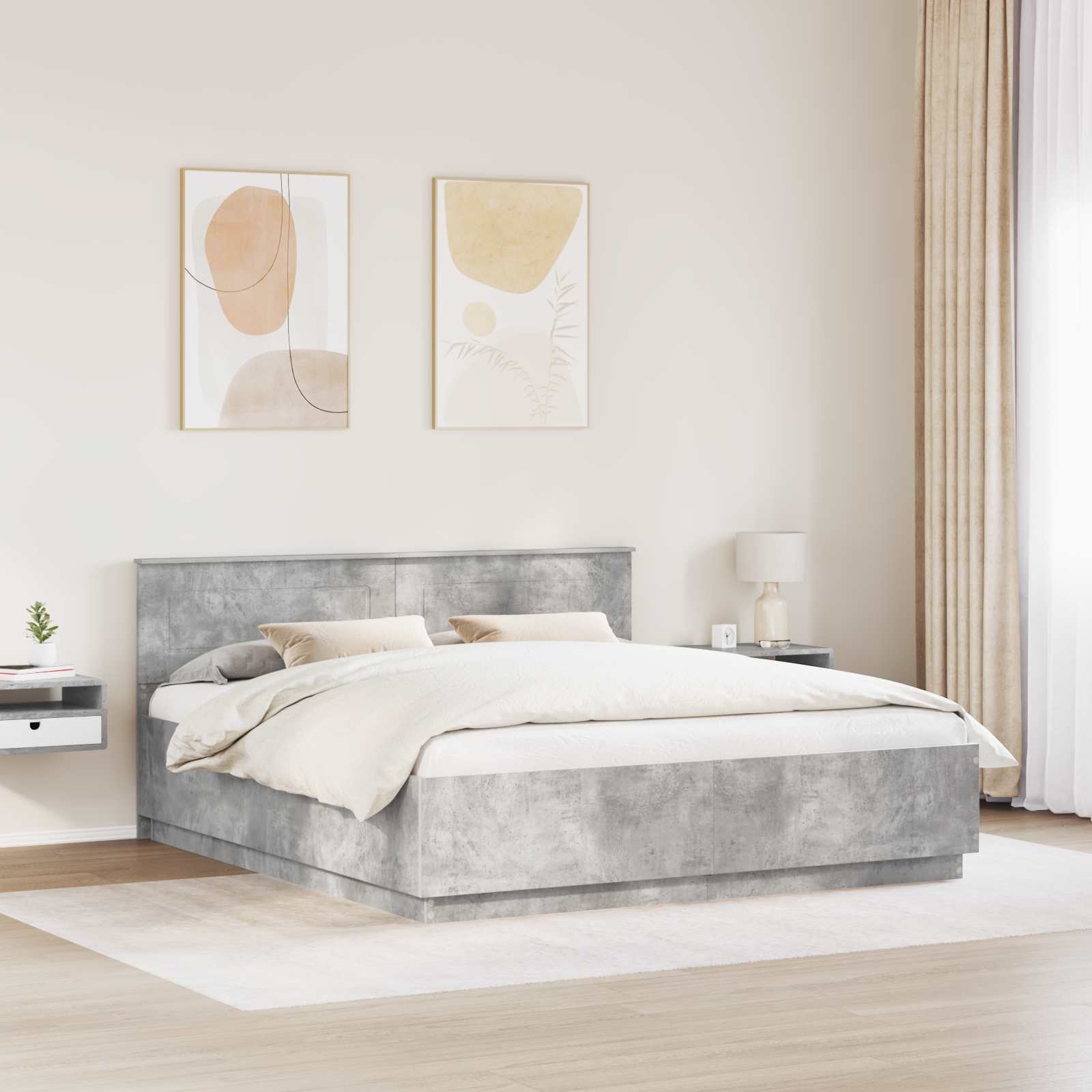 Voodi raam peaga Betoonhall 200 x 200 cm Tehispuit 49 Kõik vajalik sinu aeda ja koju! Voodi raam peaga Betoonhall 200 x 200 cm Tehispuit - Image 3