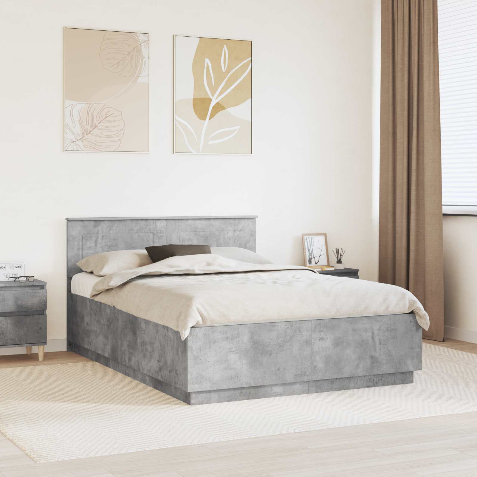vidaXL Cadru de pat cu headboard Gri Beton 160 x 200 cm Lemn prelucrat