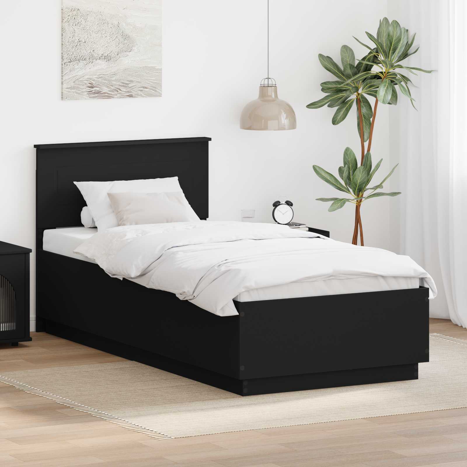 vidaXL Cadru de pat cu headboard Negru 100 x 200 cm Lemn prelucrat