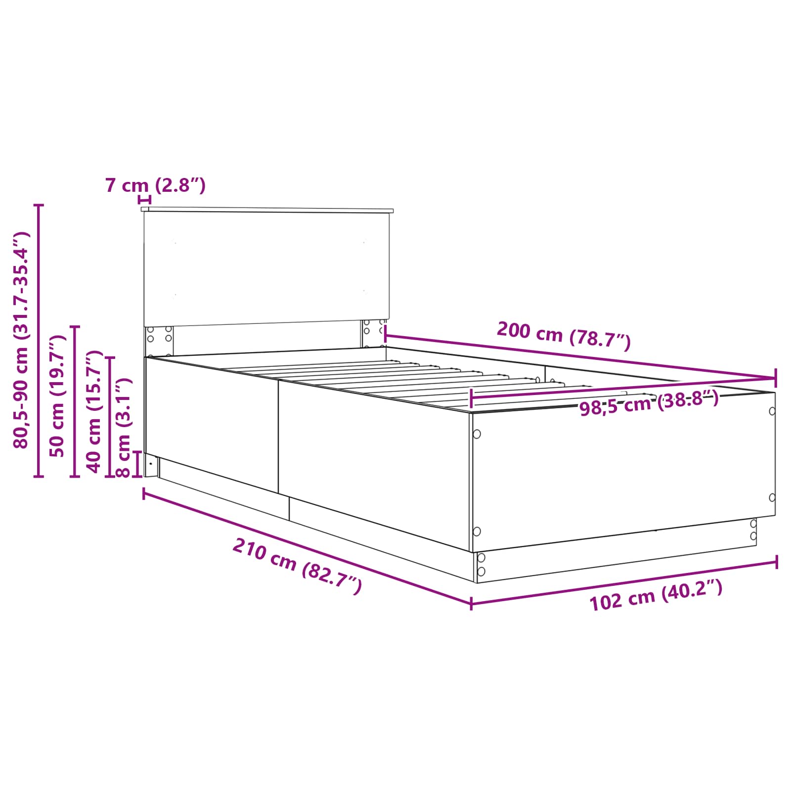 Konstrukcija postelje Črna 100 x 200 cm Konstruiran les - slika 13
