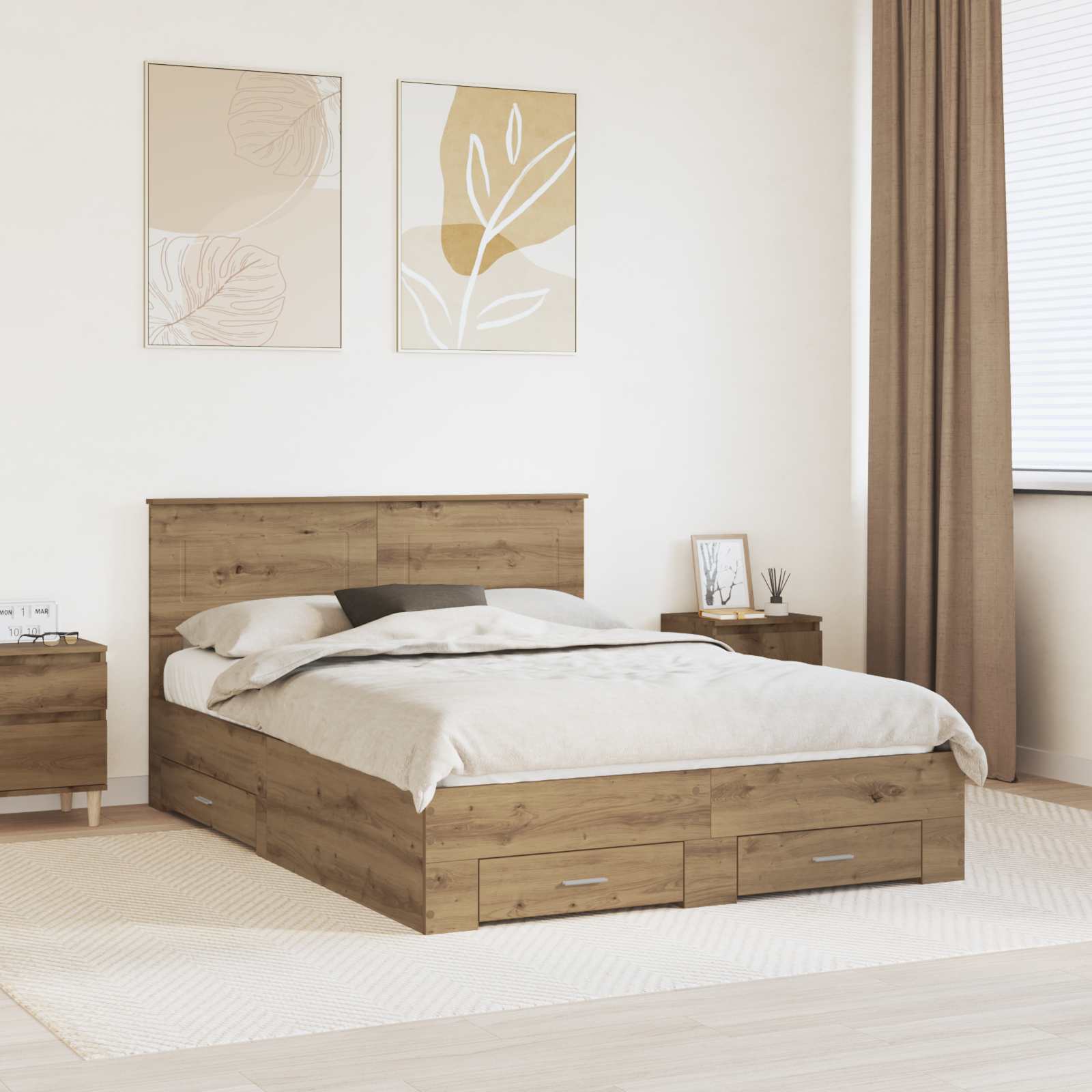 vidaXL Bettrahmen Artisan-Eiche 140 x 190 cm Holzwerkstoff