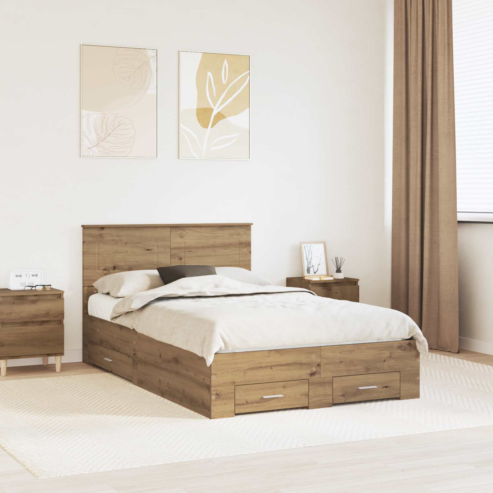 vidaXL Bettrahmen Artisan-Eiche 135 x 190 cm Holzwerkstoff