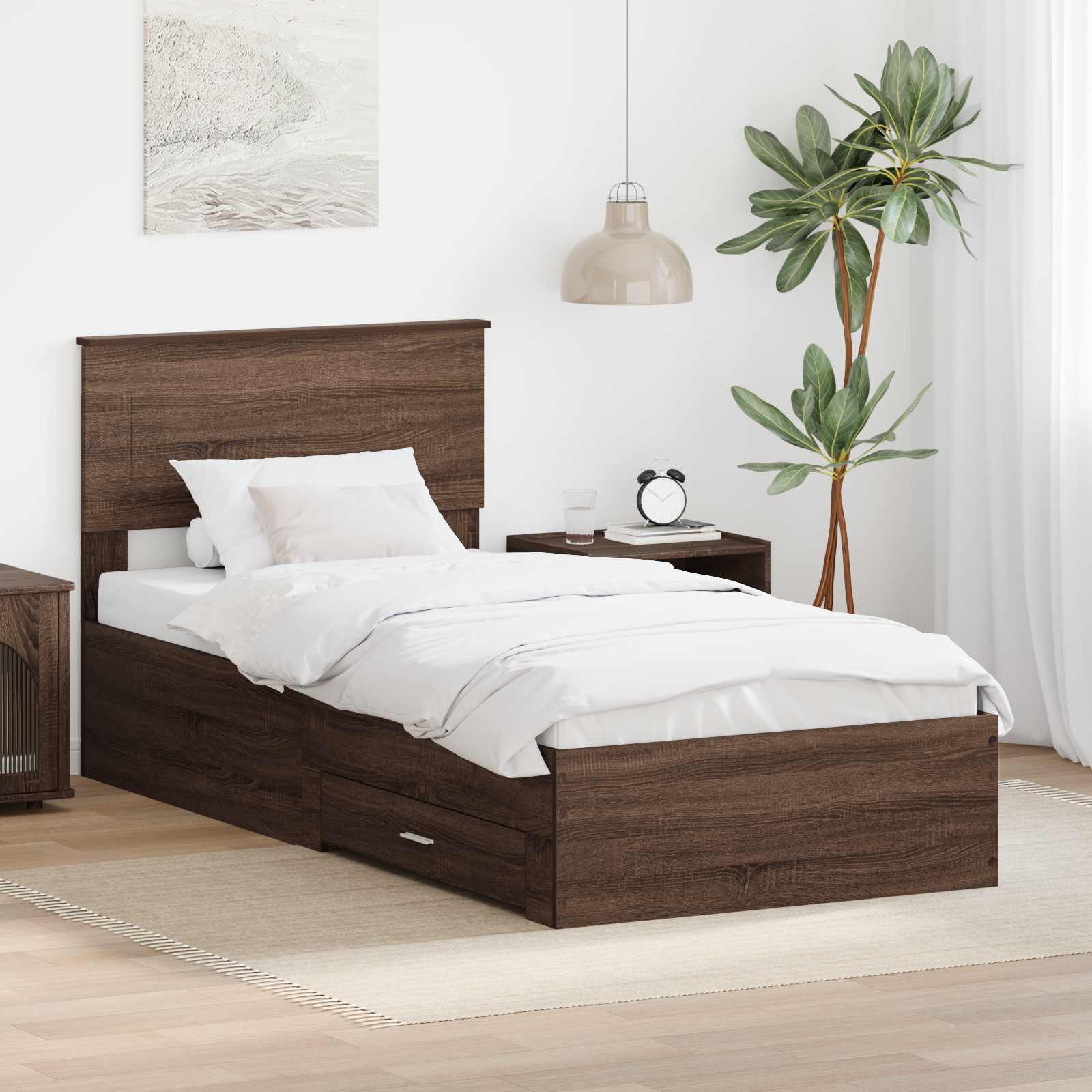 vidaXL Bettrahmen Braune Eiche und Silber 90 x 190 cm Holzwerkstoff