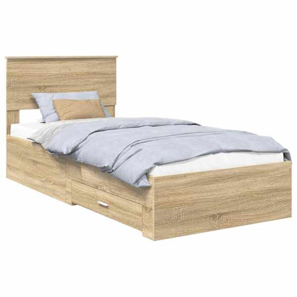 vidaXL Voodi raam sahtliga peaga Sonoma tamm 90 x 200 cm Tehispuit