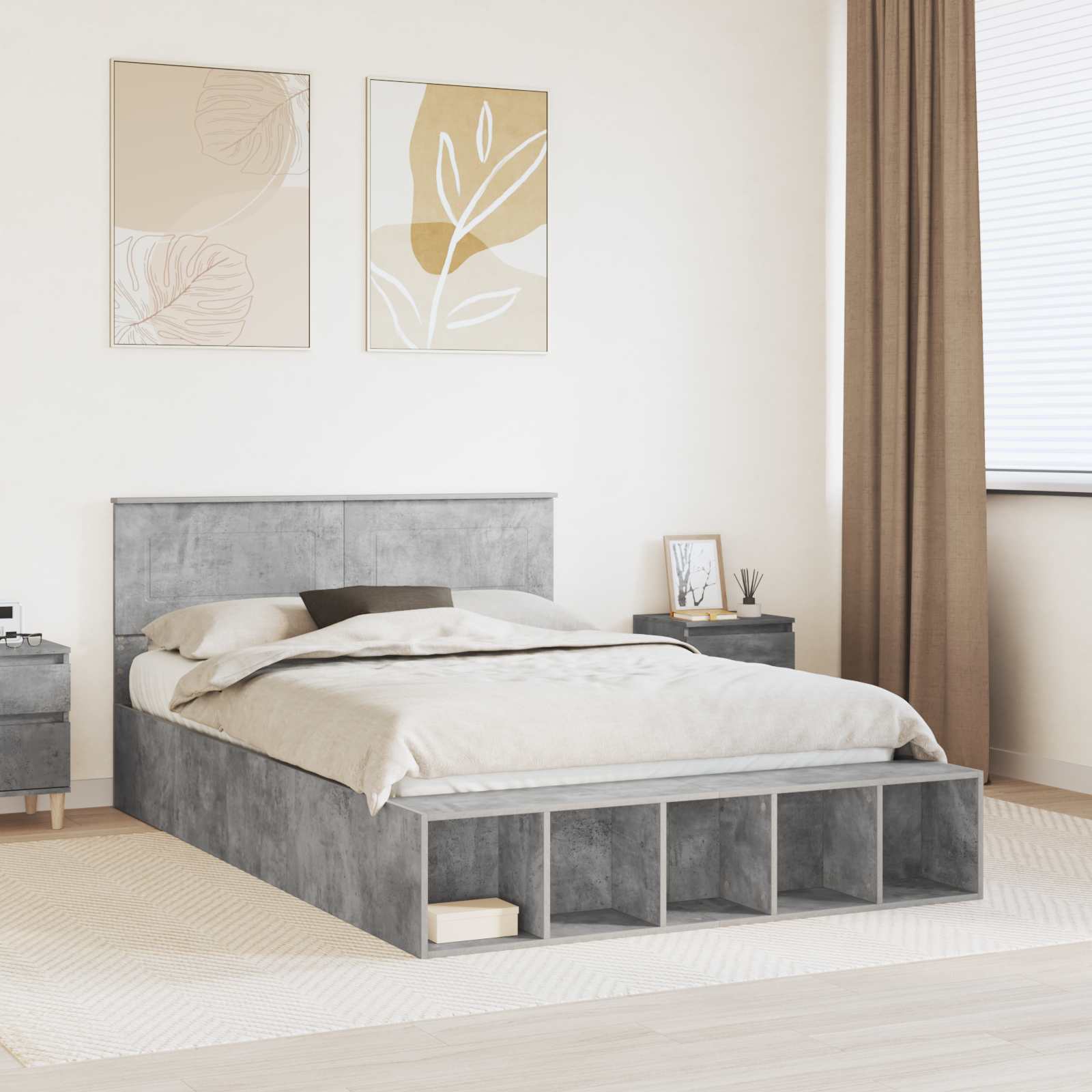 vidaXL Cadru de pat cu raft Gri din beton 140 x 190 cm Lemn compozit