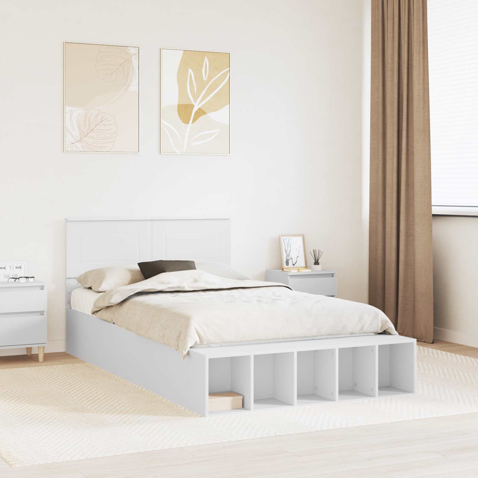 Bedframe met plank met hoofdeinde Wit 135 x 190 cm Bewerkt hout