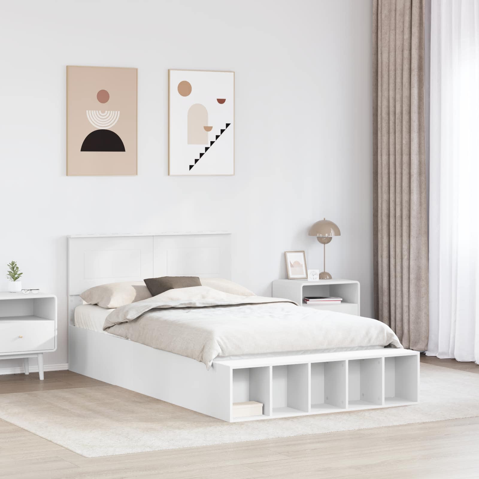 Thumbnail - vidaXL Bettrahmen mit Regal Weiß 135 x 190 cm Holzwerkstoff