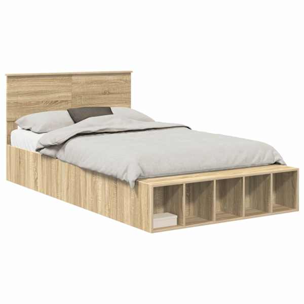 vidaXL Voodi raam riiuliga peaga Sonoma tamm 120 x 190 cm Tehispuit