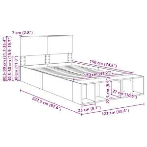 Rám postele s policí Kouřový dub 120 x 190 cm kompozitní dřevo - obrázek 13