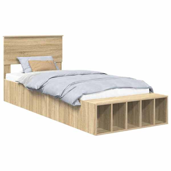 vidaXL Voodi raam riiuliga peaga Sonoma tamm 100 x 200 cm Tehispuit