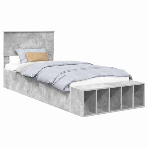 vidaXL Voodi raam riiuliga peaga Betoonhall 90 x 200 cm Tehispuit