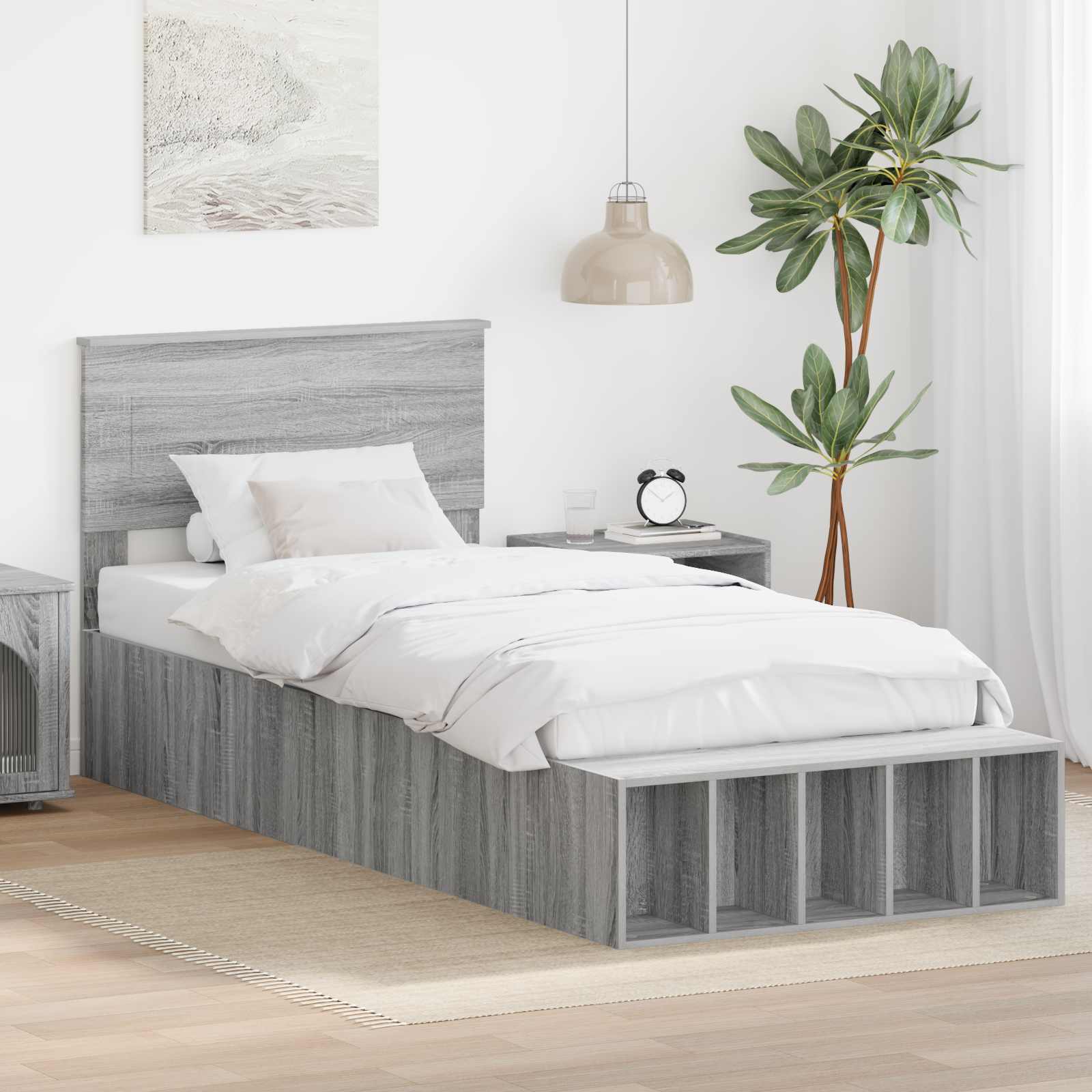 vidaXL Bettrahmen mit Regal Graues Sonoma 75 x 190 cm Holzwerkstoff