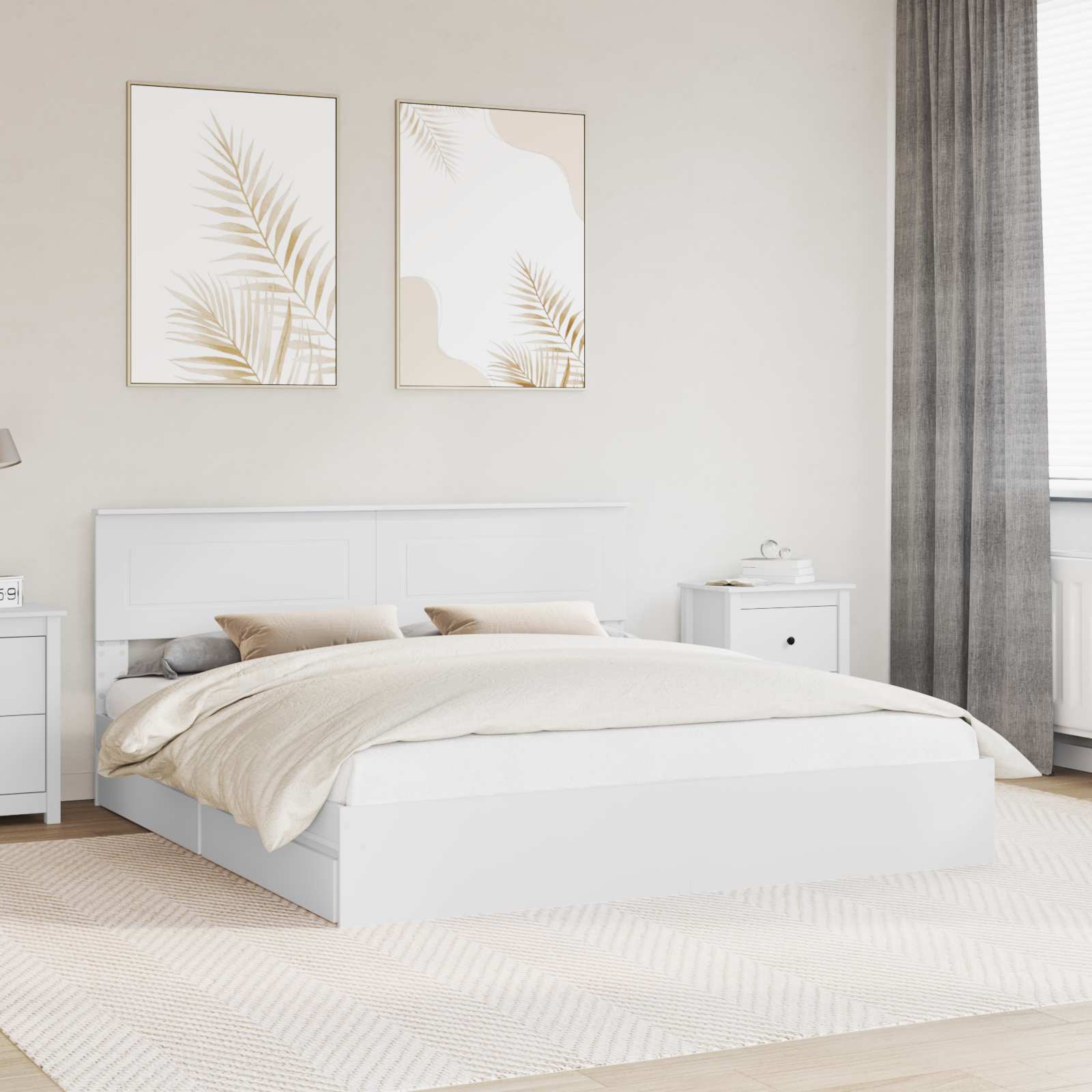 vidaXL Pat cu storage cu headboard Alb 200 x 200 cm Lemn compozit