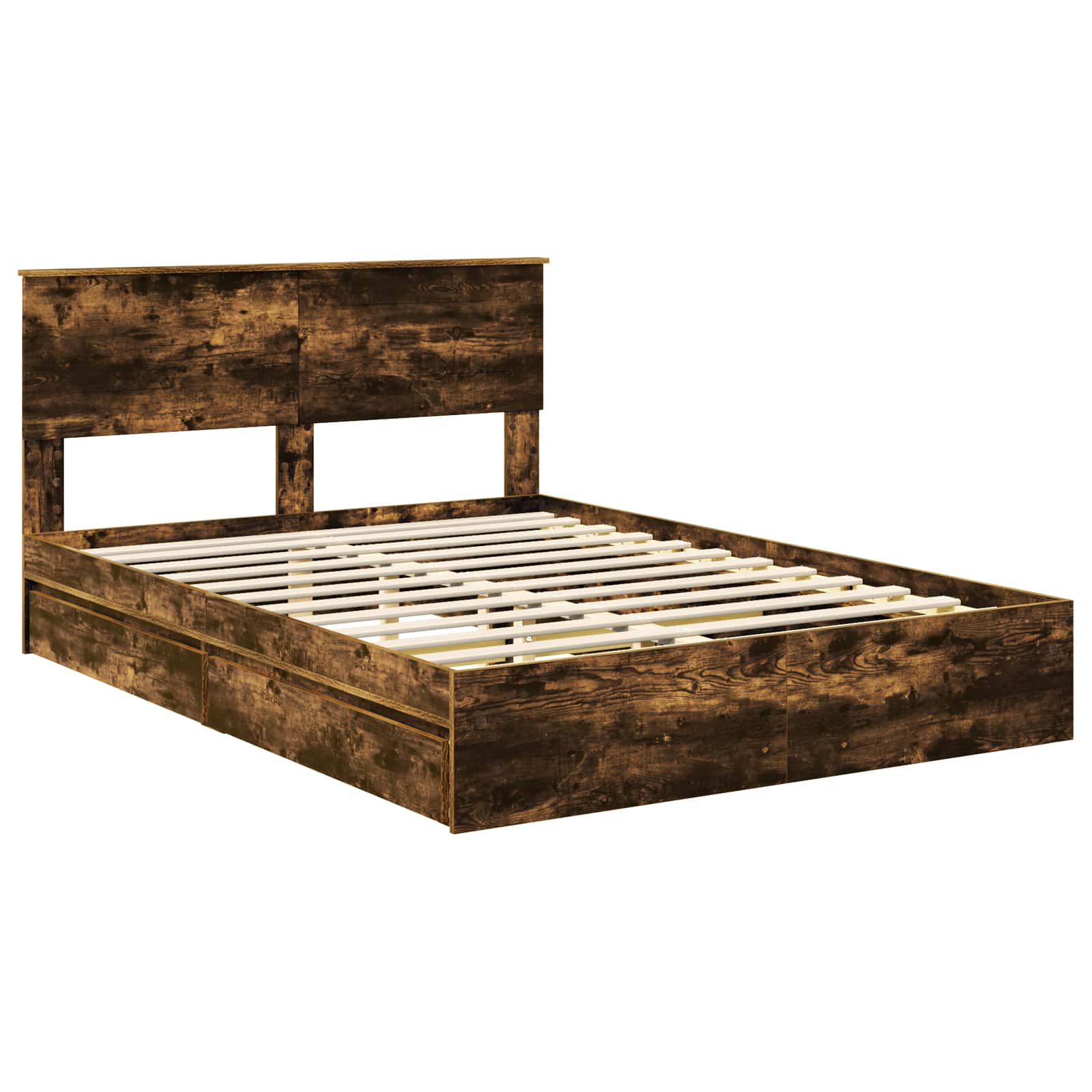 Opslag bed met lade Gerookt eiken 160 x 200 cm Bewerkt hout | luizaXL | Dé meubelwinkel voor elk interieur Opslag bed met lade Gerookt eiken 160 x 200 cm Bewerkt hout - Afbeelding 4