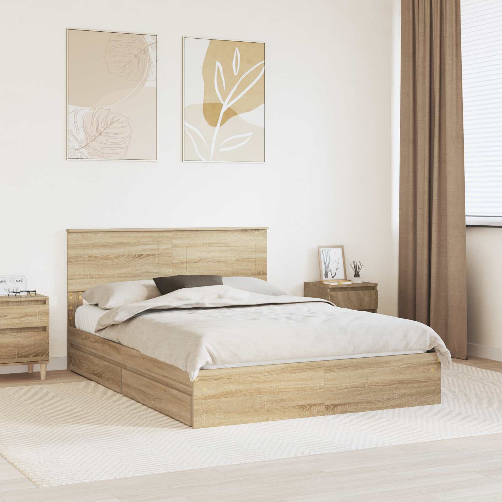 Opslag bed met lade Sonoma Eiken 140 x 190 cm Bewerkt hout