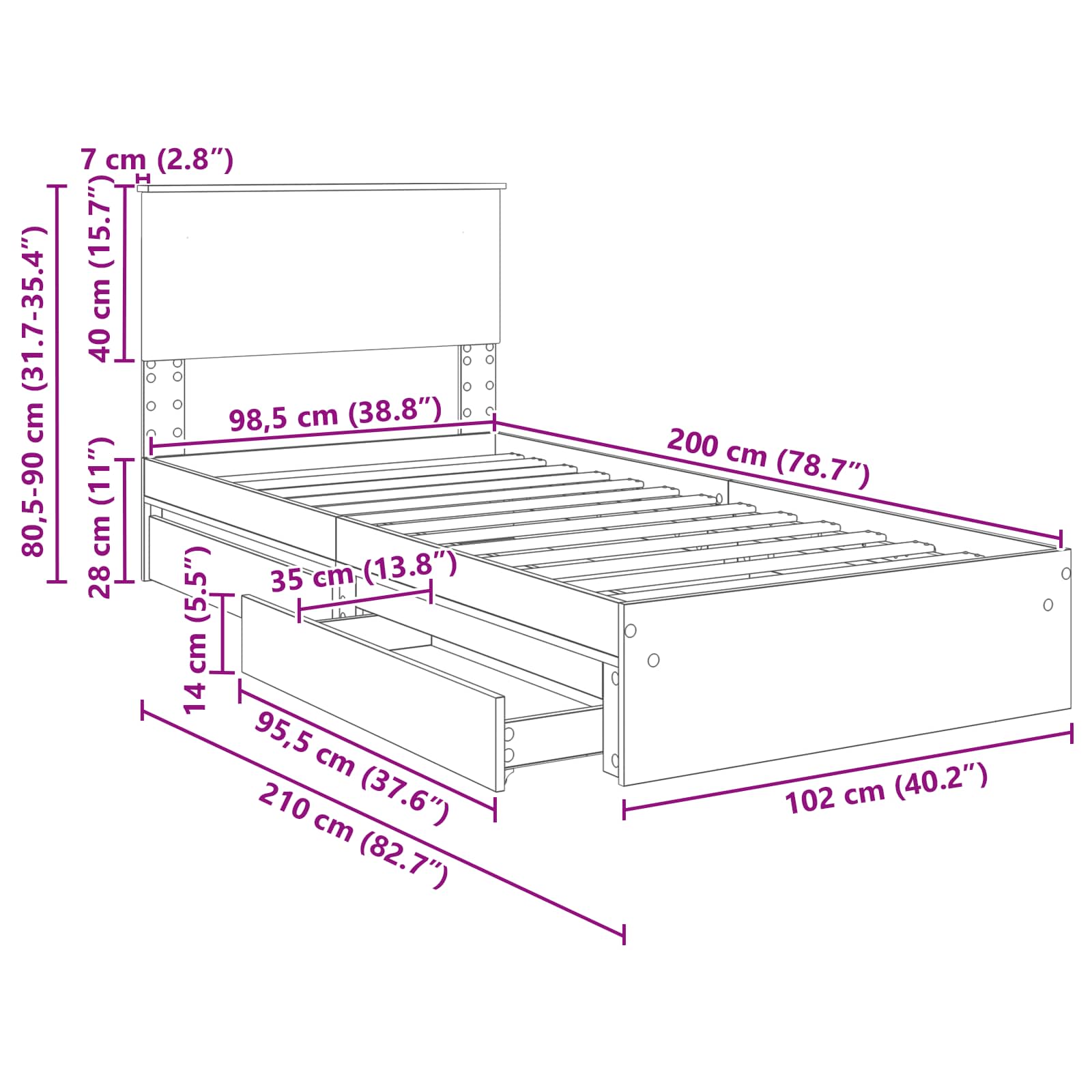 Postel s úložným prostorem s čelo Sonoma dub 100 x 200 cm - obrázek 14