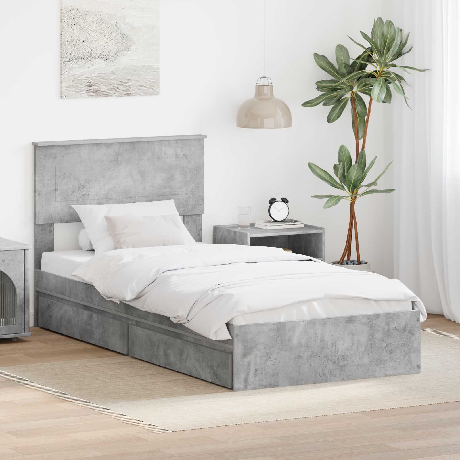 vidaXL Pat cu storage Gri din beton 90 x 190 cm Lemn compozit