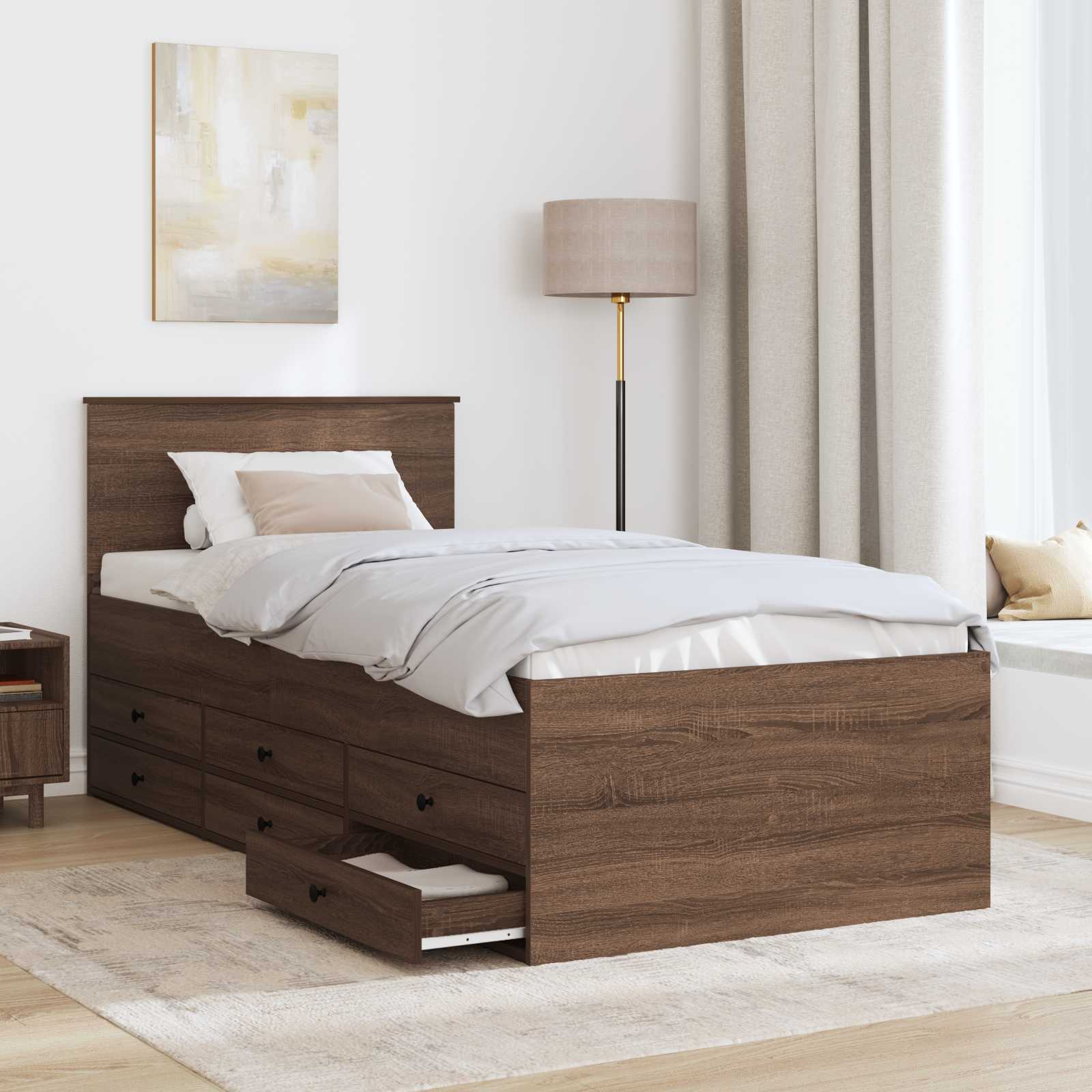 Dnevna postelja Rjav hrast in črna 100 x 200 cm Konstruiran les - slika 3