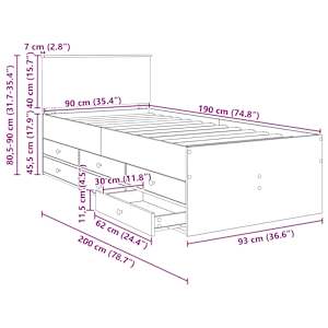 Daybed s čelo Šedá Sonoma a černá 90 x 190 cm kompozitní dřevo - obrázek 9
