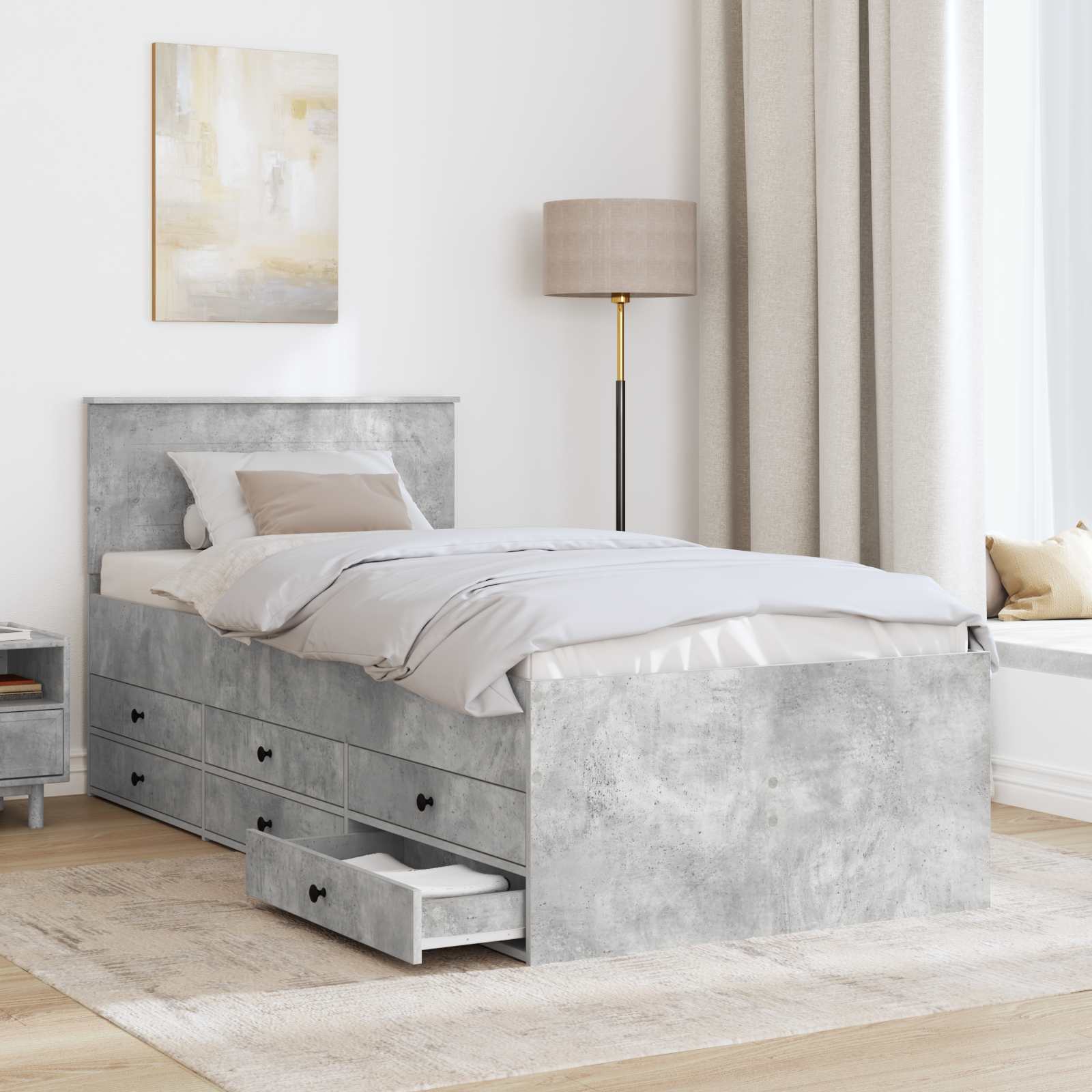 Päevavoodi sahtliga Betoonhall ja must 75 x 190 cm Tehispuit 3 Kõik vajalik sinu aeda ja koju! Päevavoodi sahtliga Betoonhall ja must 75 x 190 cm Tehispuit - Image 3