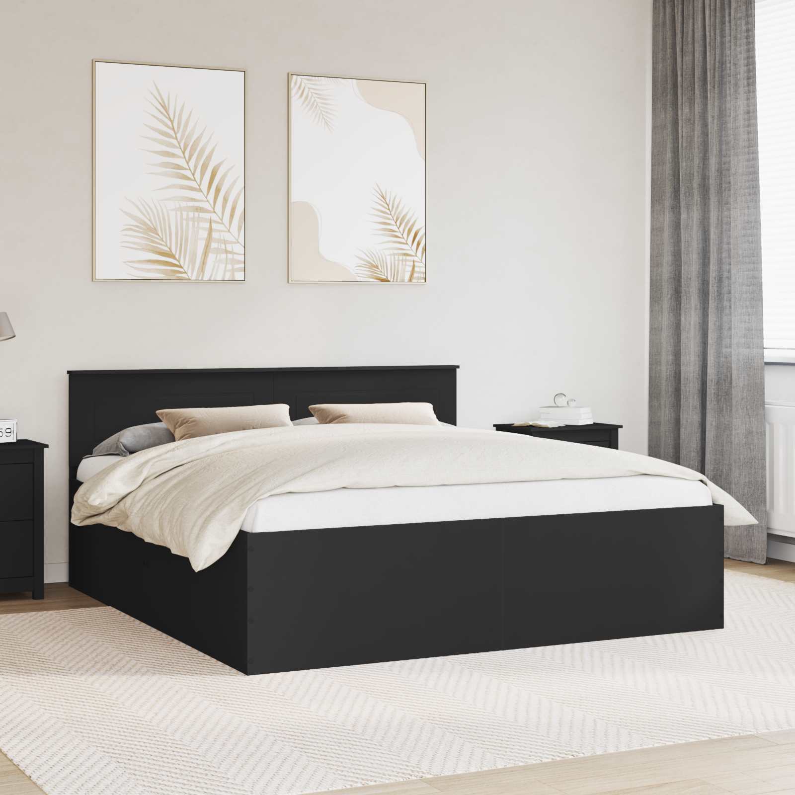 vidaXL Cadru de pat cu headboard Negru 200 x 200 cm Lemn compozit