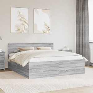 Rám postele s čelo Šedá Sonoma 200 x 200 cm kompozitní dřevo