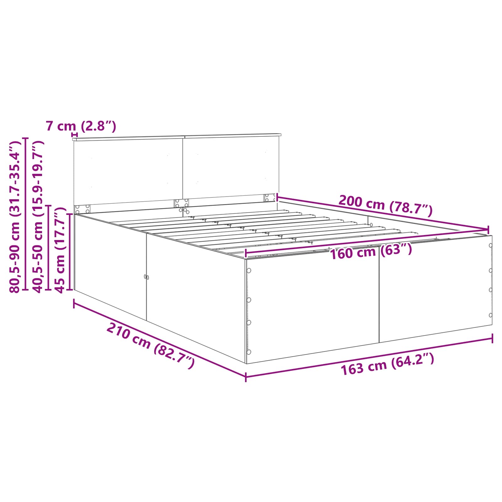 Konstrukcija postelje Siva Sonoma 160 x 200 cm Konstruiran les - slika 13