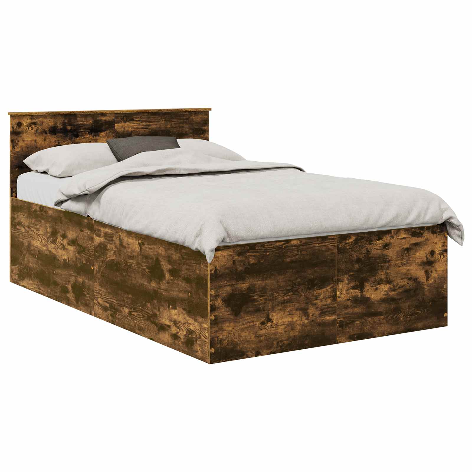 vidaXL Bedframe met hoofdeinde Gerookt eiken 135 x 190 cm Bewerkt hout, foto 3