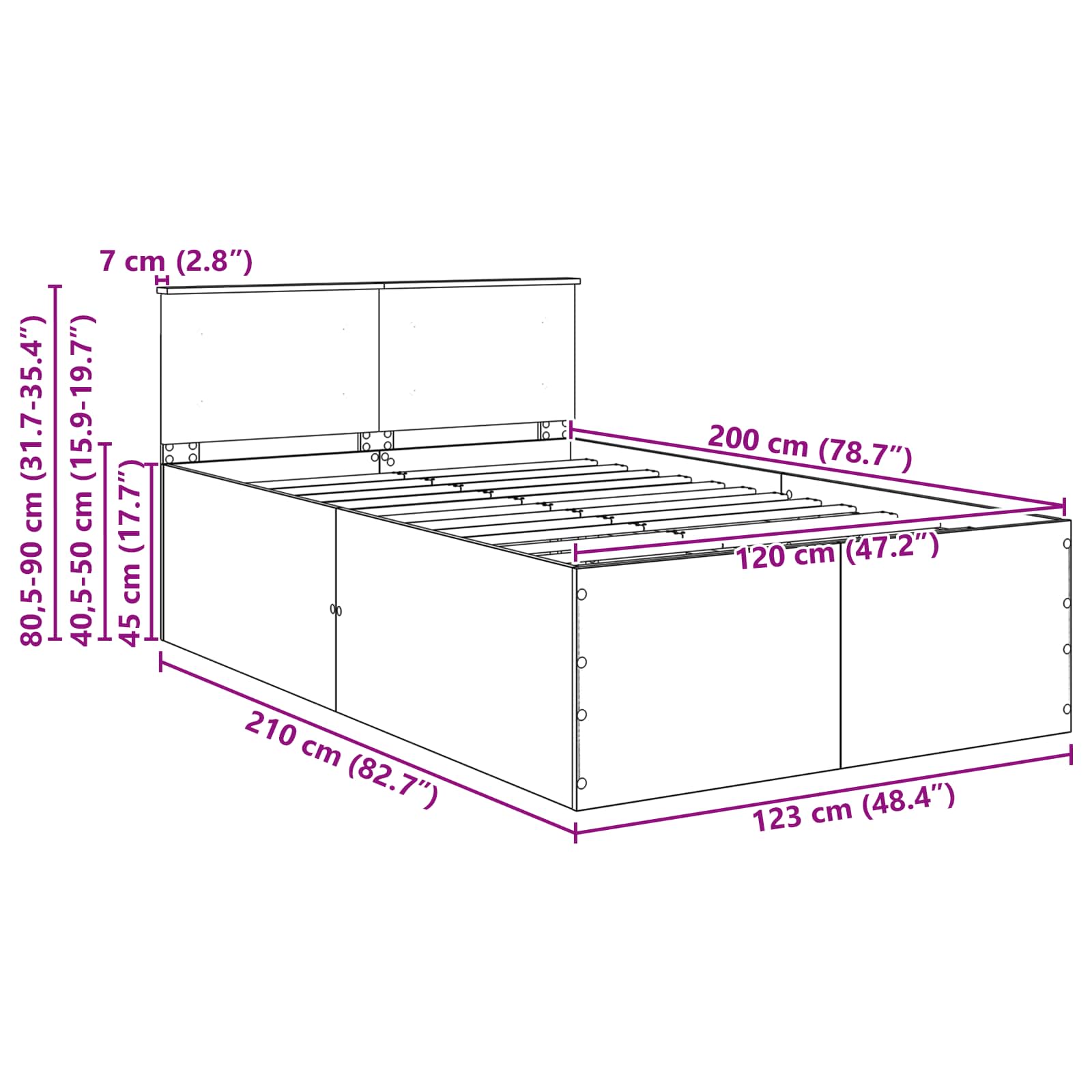 Konstrukcija postelje Črna 120 x 200 cm Konstruiran les - slika 13