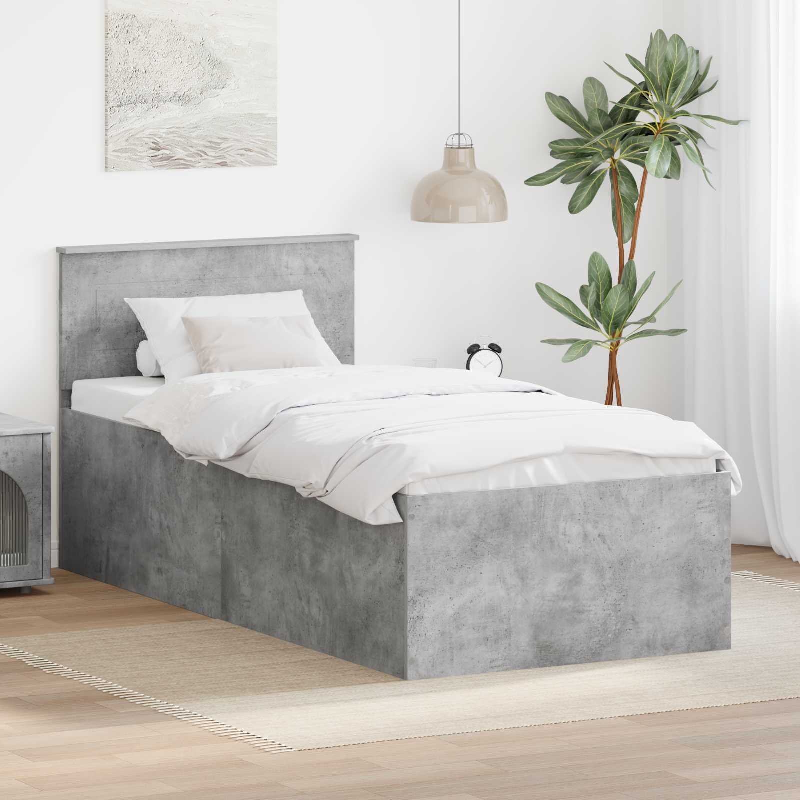 vidaXL Cadru de pat Gri din beton 120 x 200 cm Lemn compozit