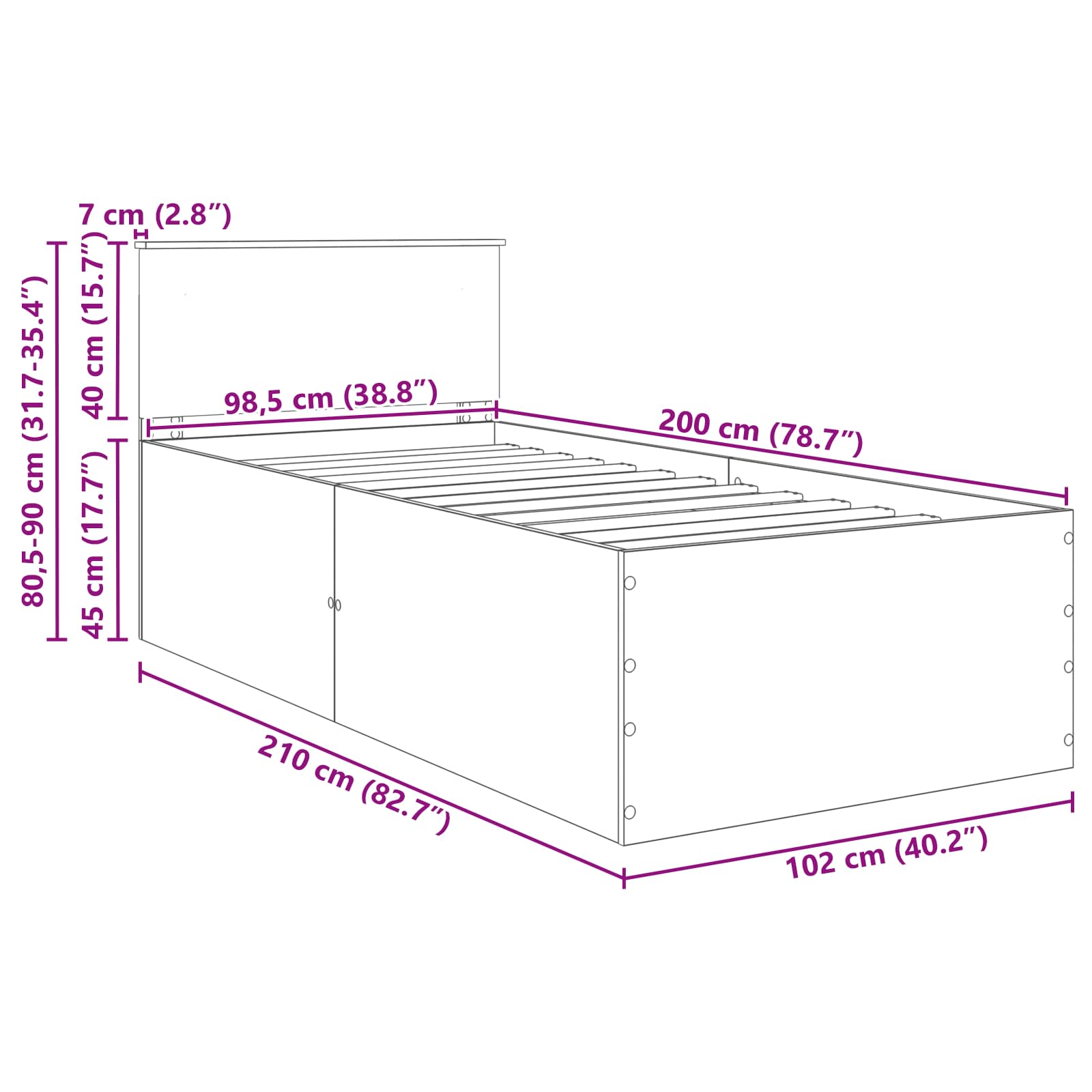 Rám postele s čelo Betonově šedá 120 x 200 cm kompozitní dřevo - obrázek 13