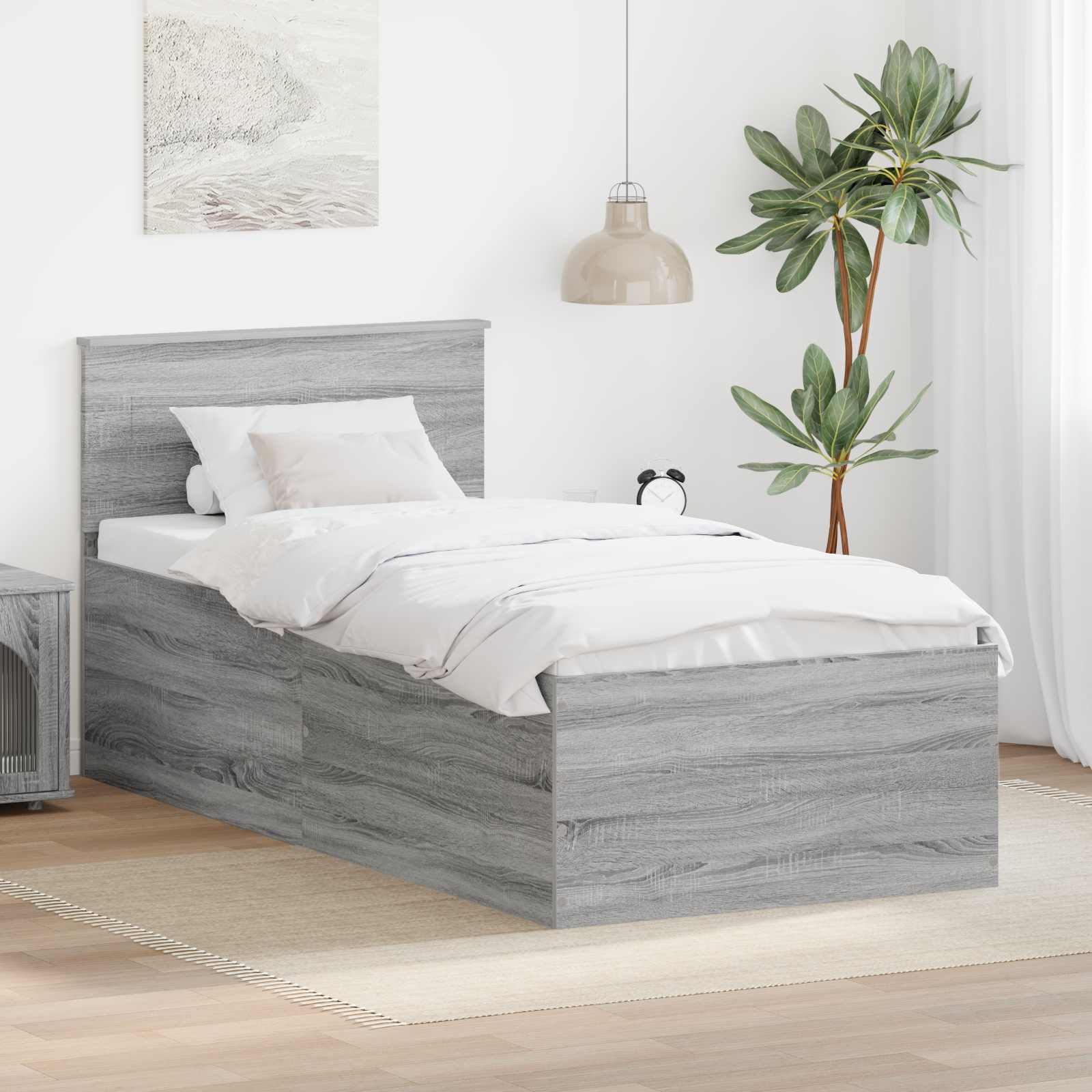 vidaXL Cadru de pat cu headboard Gri Sonoma 120 x 200 cm Lemn compozit