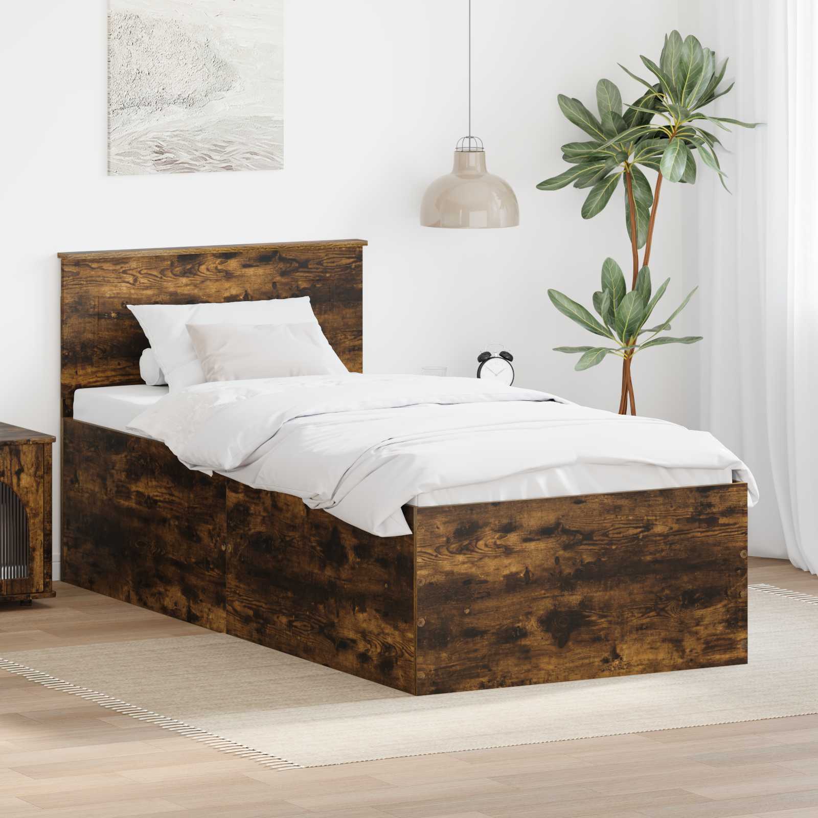 vidaXL Cadru de pat Stejar fumuriu 90 x 190 cm Lemn compozit
