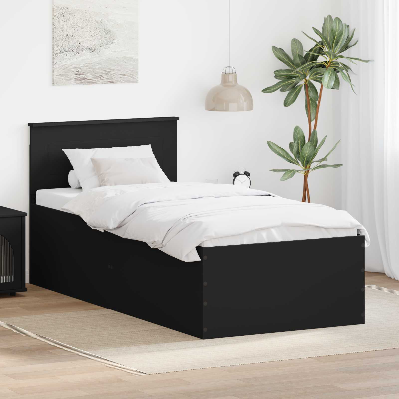 vidaXL Cadru de pat cu headboard Negru 75 x 190 cm Lemn compozit