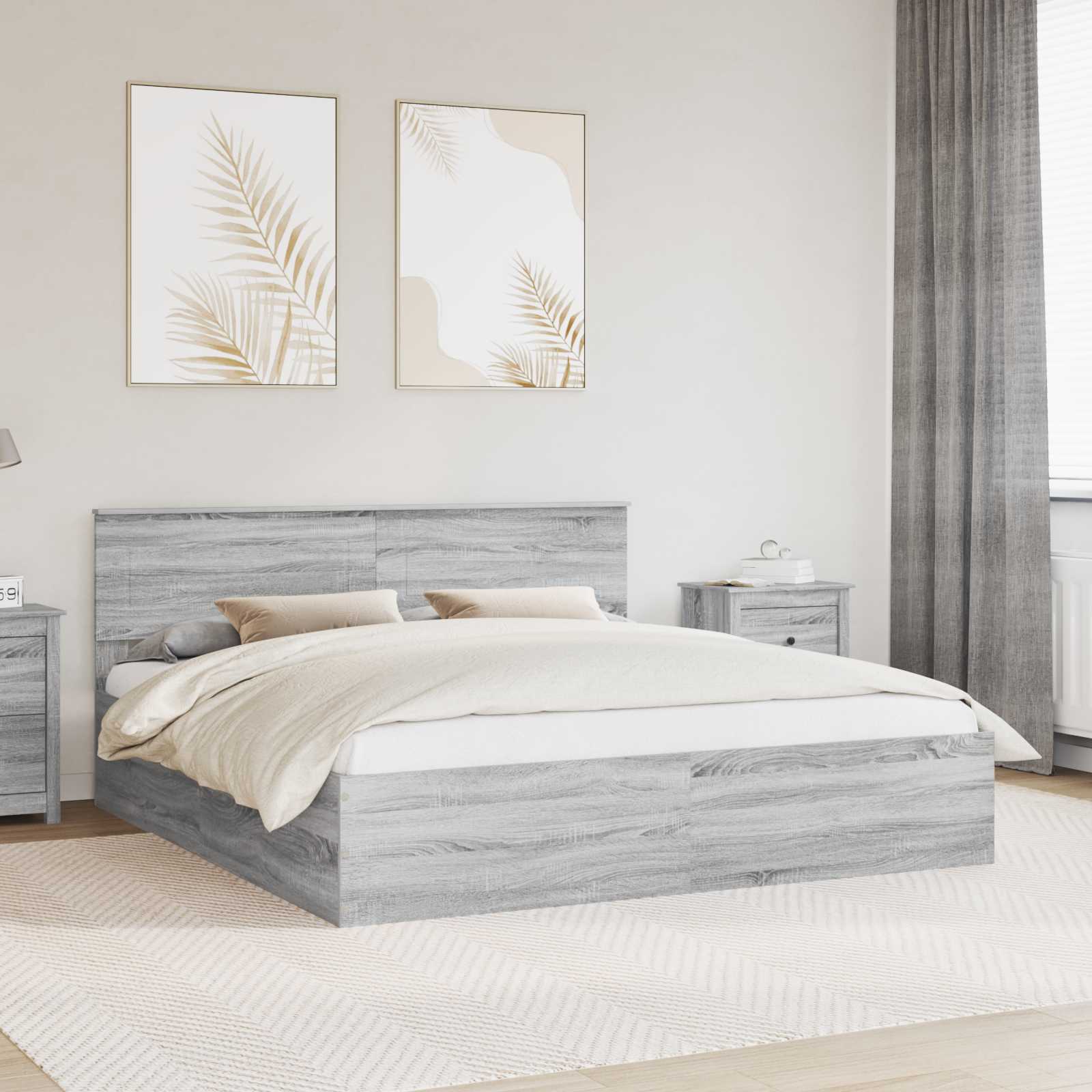 vidaXL Cadru de pat cu headboard Gri Sonoma 200 x 200 cm Lemn compozit