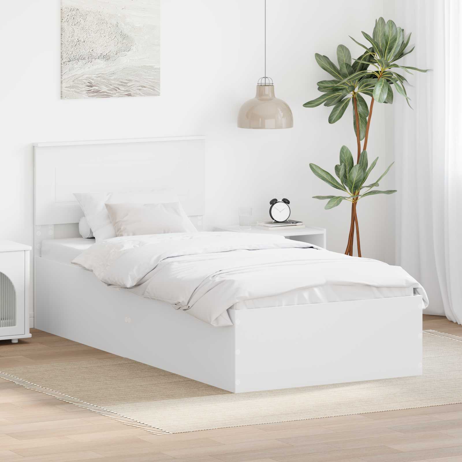 vidaXL Cadru de pat cu headboard Alb 75 x 190 cm Lemn compozit