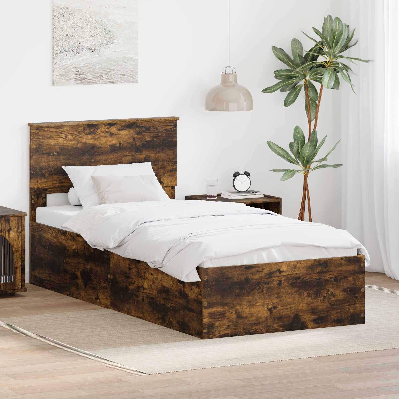 vidaXL Cadru de pat Stejar fumuriu 75 x 190 cm Lemn compozit