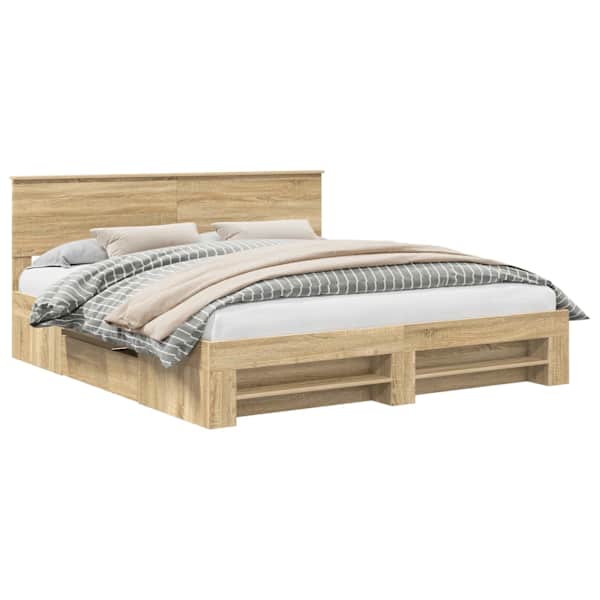 vidaXL Voodi raam peaga Sonoma tamm 200 x 200 cm Tehispuit