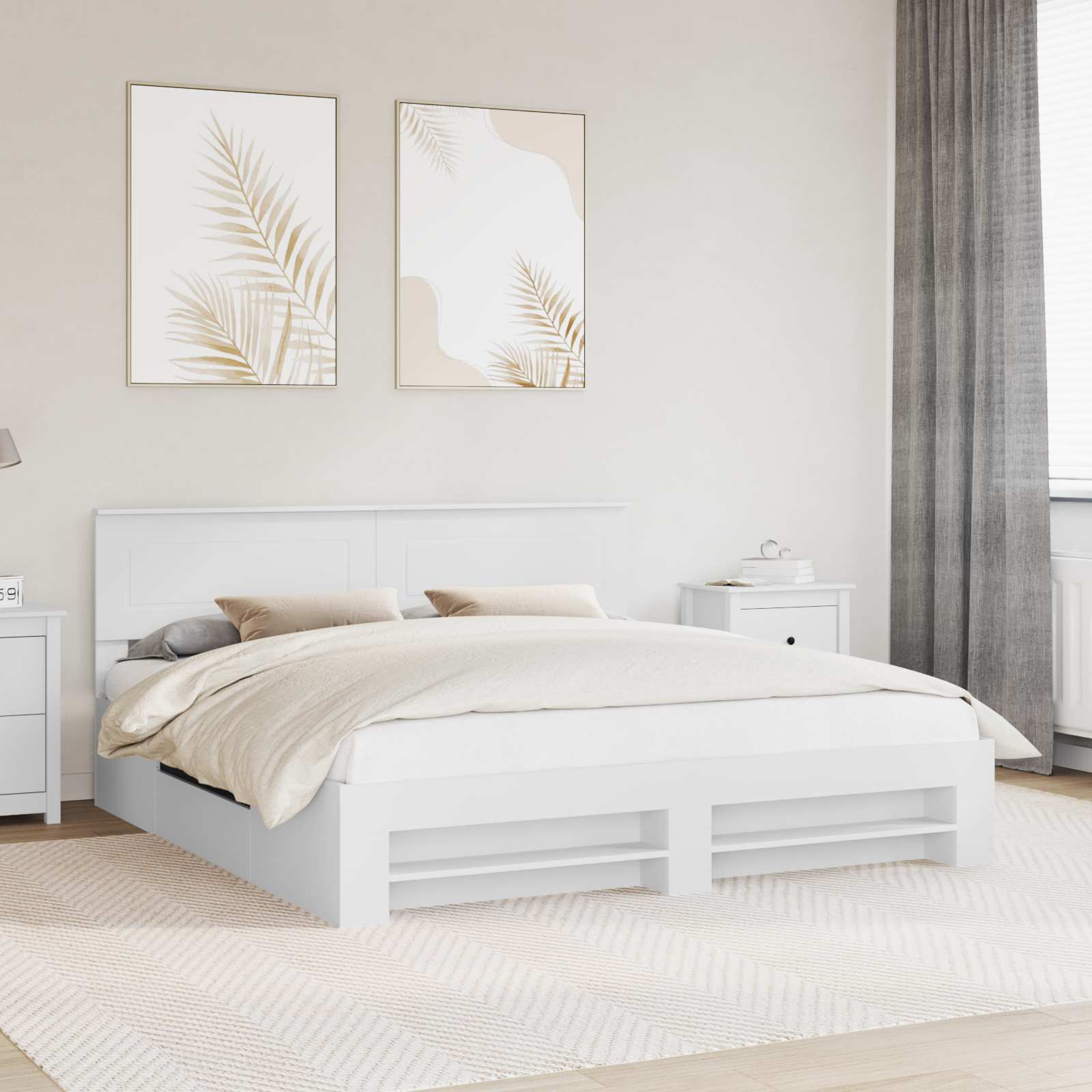 vidaXL Cadru de pat cu headboard Alb 180 x 200 cm Lemn compozit