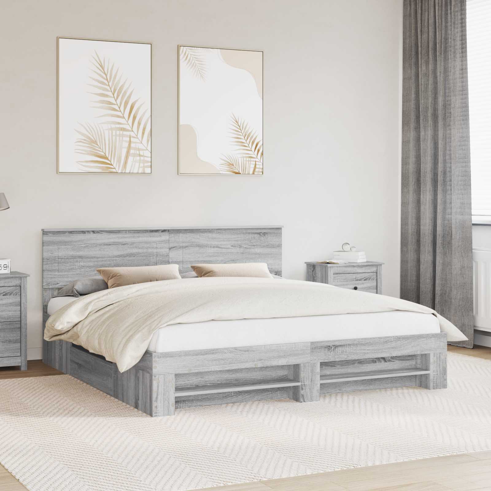 vidaXL Cadru de pat cu headboard Gri Sonoma 180 x 200 cm Lemn compozit