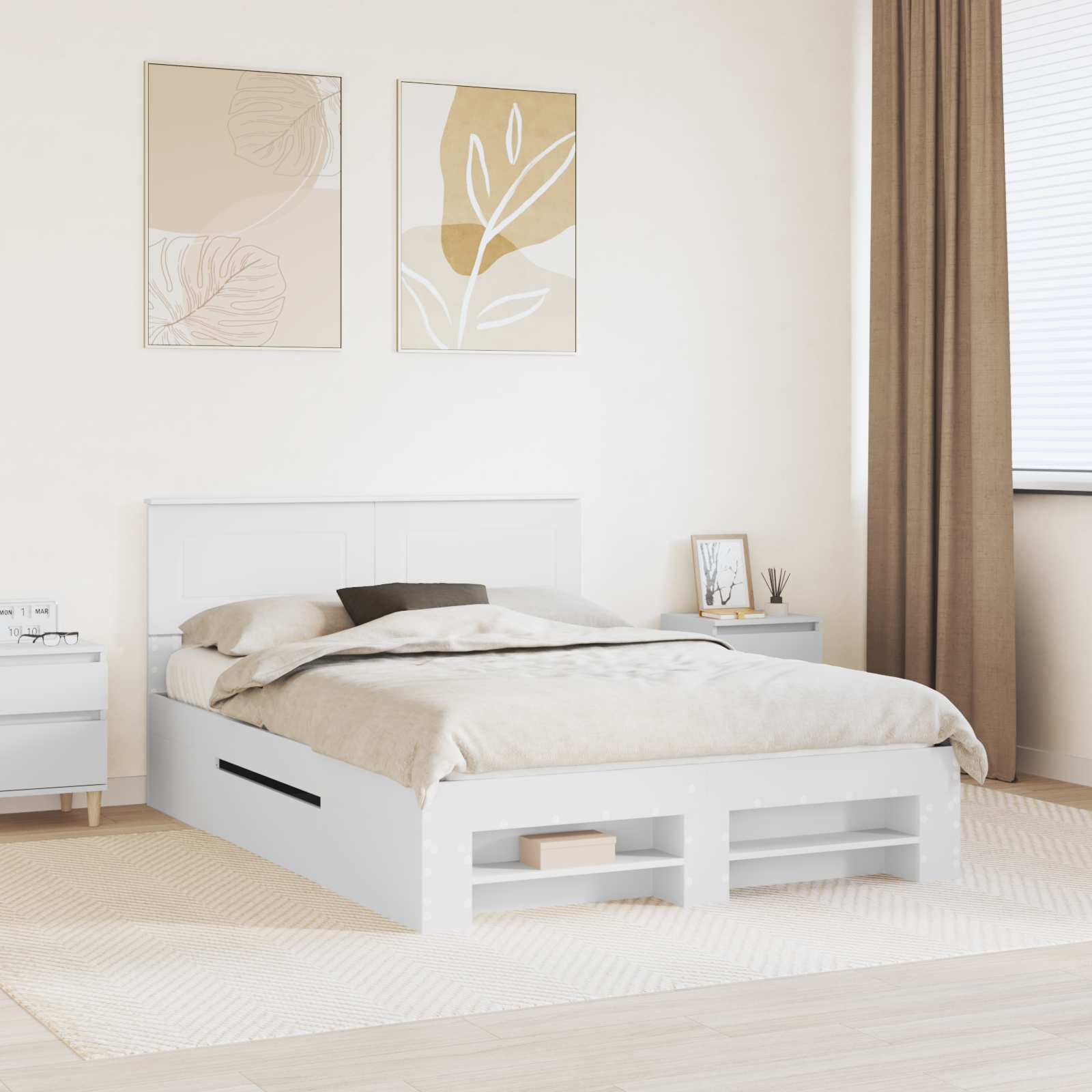 Voodi raam peaga Valge 160 x 200 cm Tehispuit