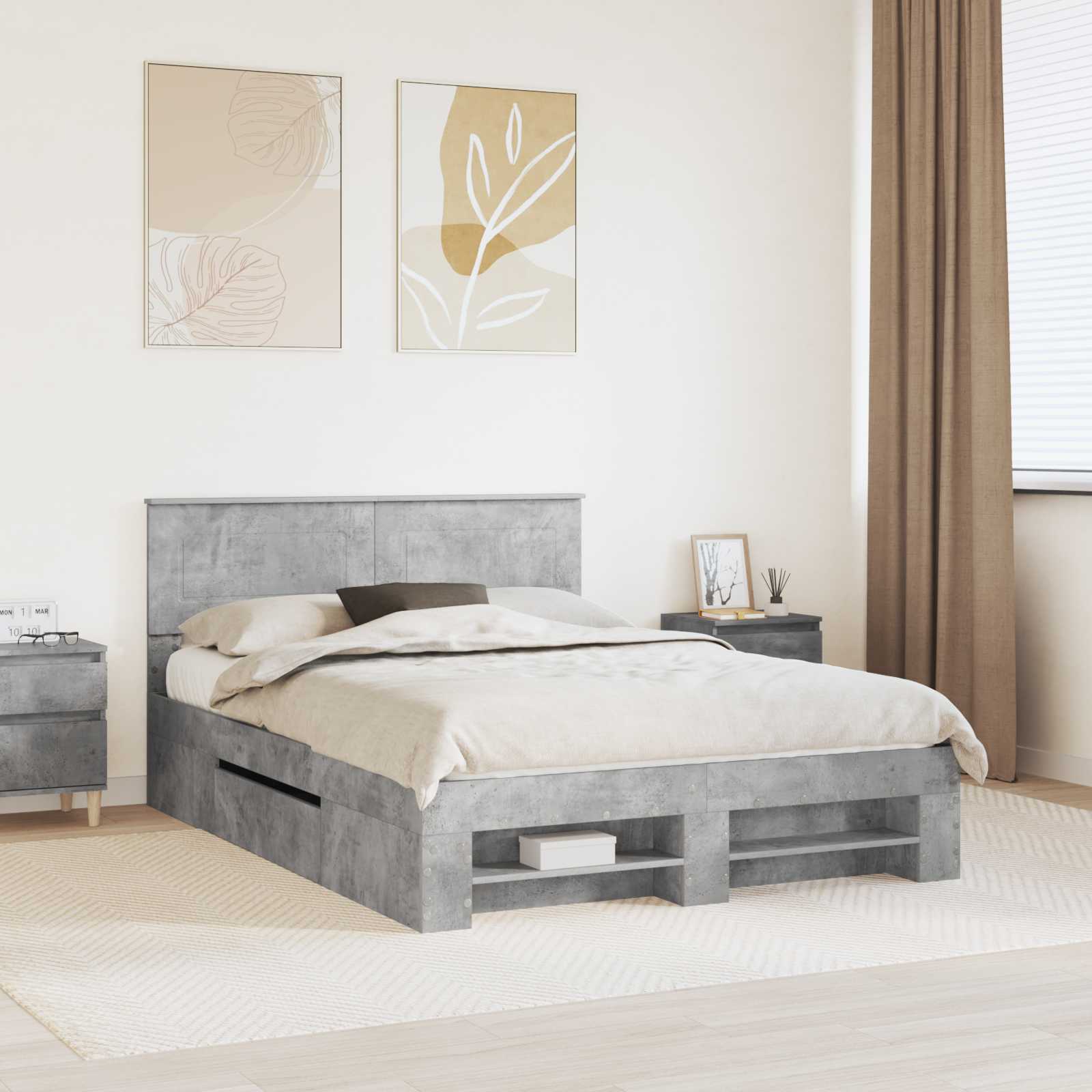 Voodi raam peaga Betoonhall 150 x 200 cm Tehispuit