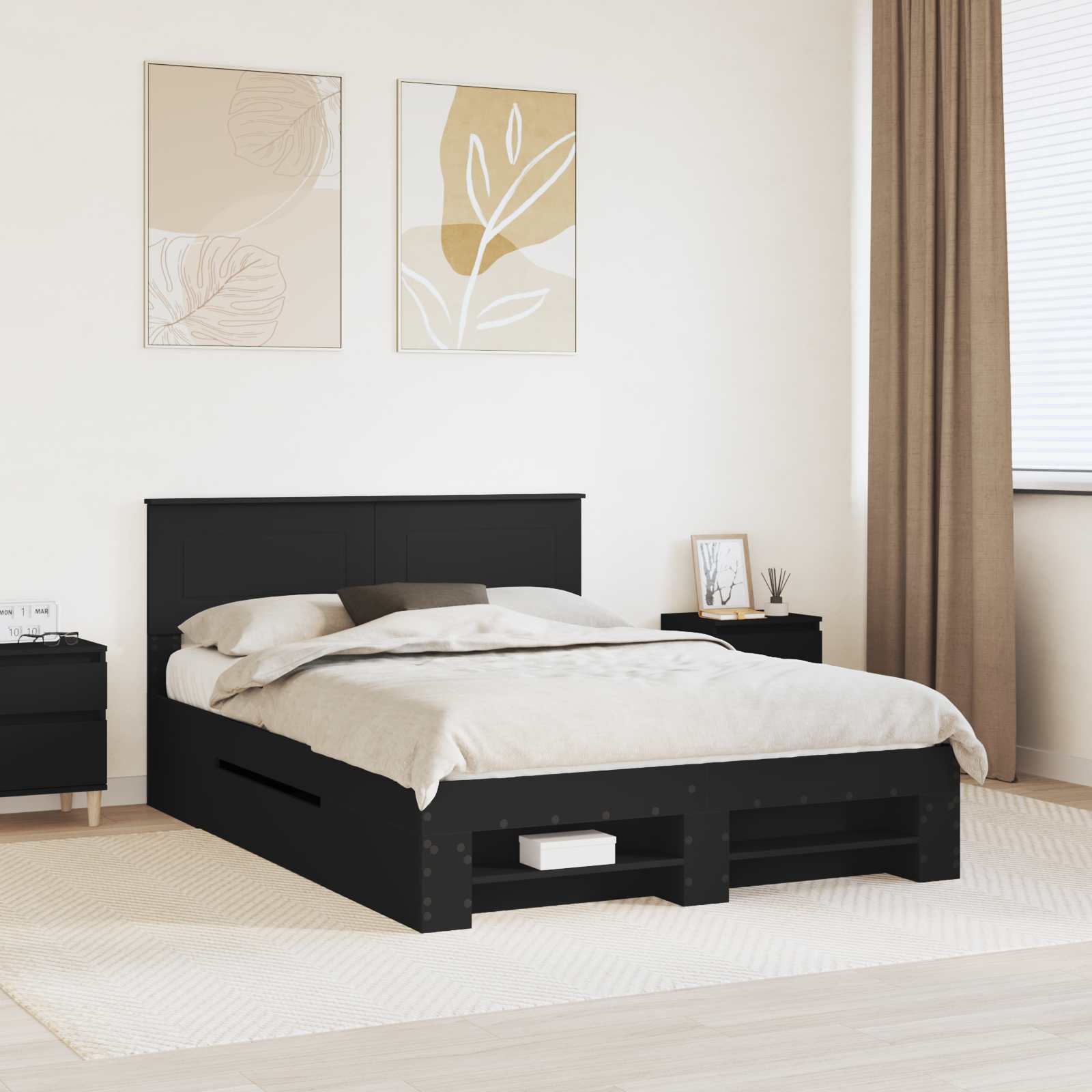 vidaXL Cadru de pat cu headboard Negru 140 x 200 cm Lemn compozit