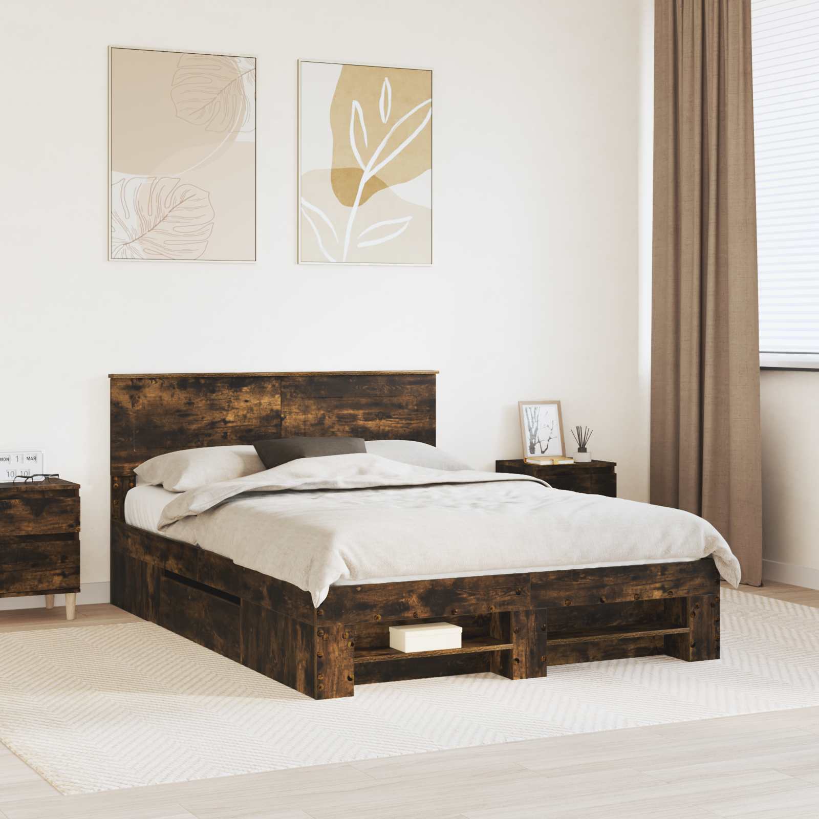 Voodi raam peaga Suitsetatud tamm 140 x 200 cm Tehispuit