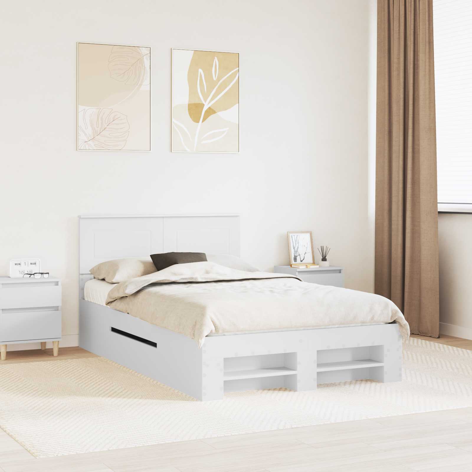 vidaXL Bettrahmen mit Kopfteil Weiß 137 x 203 cm Holzwerkstoff