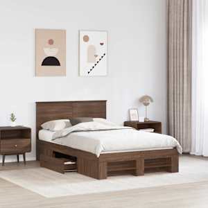 Rám postele s čelo Hnědý dub 137 x 203 cm kompozitní dřevo - obrázek 3